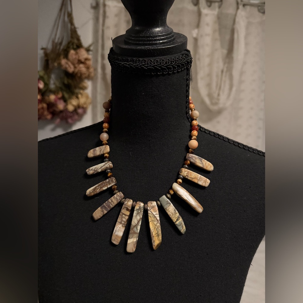 Elegant Brown and Tan Beaded Necklace/Natural heavy stones/Handmade